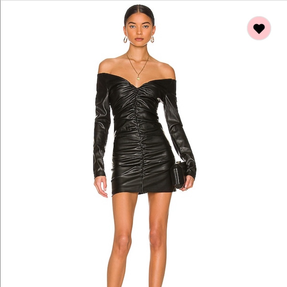 Marinella Bardot Faux Leather Off Shoulder Dress Revolve-Medium